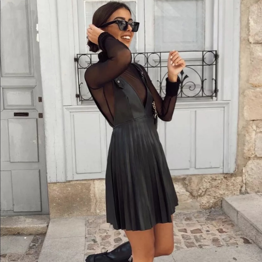 Zara faux leather pinafore dress